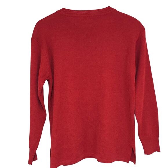 VTG Women Sz M Red Sweater 80s 90s Floral Beads Embroidered Wool Blend Crew Neck - Picture 2 of 11